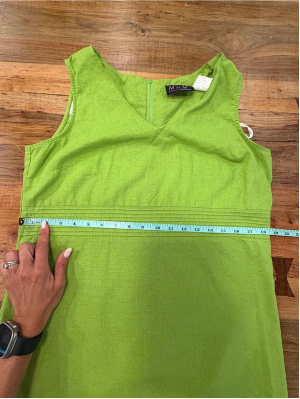 VTG MHM Melissa Harper Linen Blend Maxi Dress Green Pleated Empire Waist Sz 10 - Picture 9 of 11